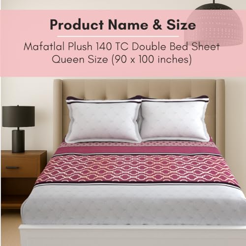 Image of MAFATLAL Plush 140 GSM Double Bed Sheet | Soft Bedding Microfiber | Queen 90x100 | Comfortable & Fade Resistant | Maroon & White