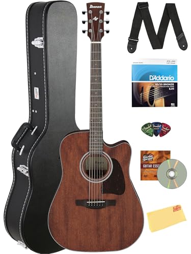 Ibanez AW54CE Artwood Traditional Acoustic-Electric Guitar - Open Pore Natural Bundle with Case, Strap, D'Addario Strings, Picks, Austin Bazaar Instructional DVD, and Polishing Cloth