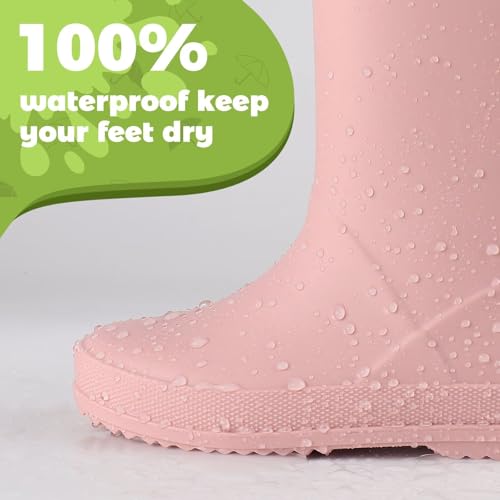 JUDIS Kids Rain Boots Waterproof with Easy-on Handles Boys and Girls Rain Shoes3