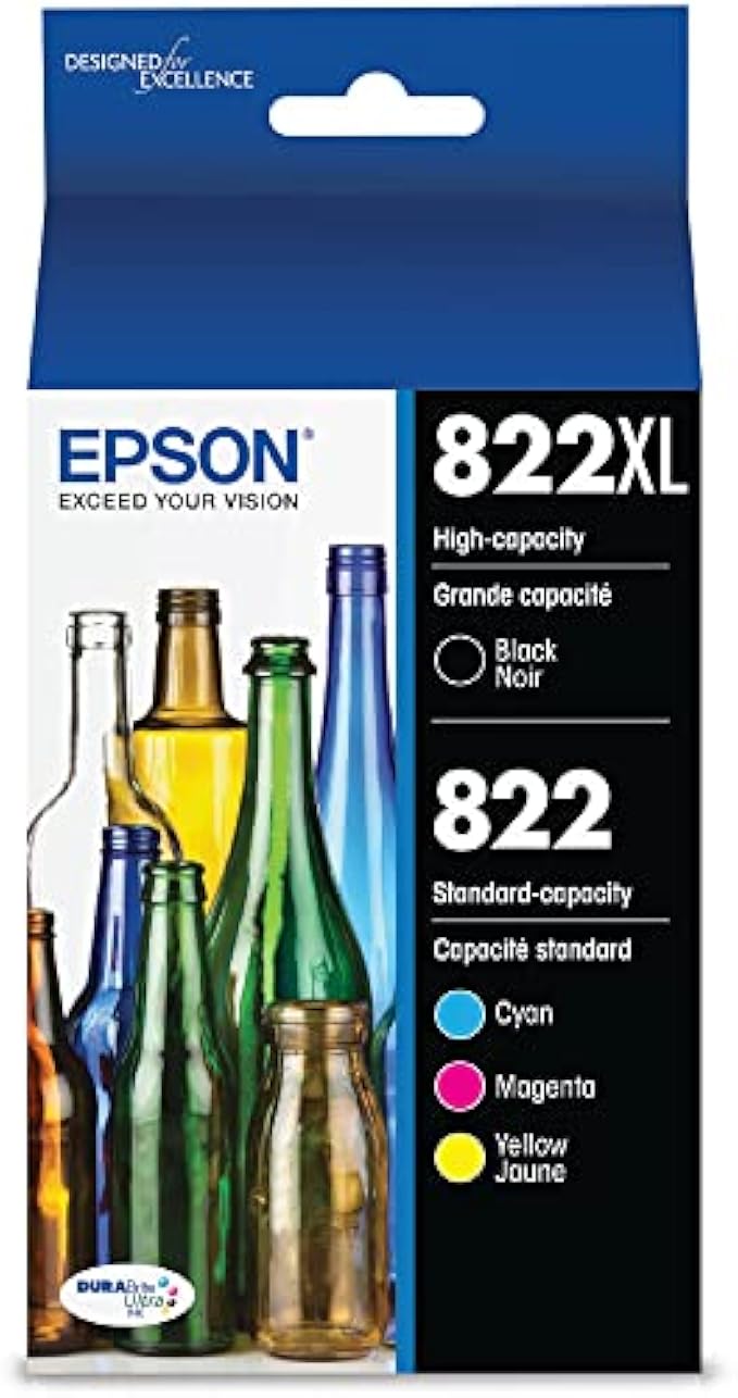 EPSON 822 DURABrite Ultra Ink High Capacity Black & Standard Color Cartridge Combo Pack (T822XL-BCS) Works with WorkForce Pro WF-3820, WF-3823, WF-4820, WF-4830, WF-4833, WF-4834