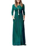 WNEEDU Teal Women's 3/4 Sleeve Hunter Green Loose Solid Jade Casual Long Maxi Dresses with Pockets...