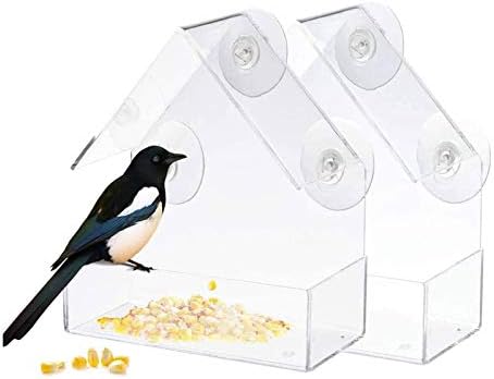 Window Bird Feeder, Hanging Strong Suction Cups Wild Bird Feeders Outside for Hummingbird Finch Chickadees Cardinals Bluebirds Songbirds Bird House