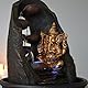 Zen Light Buddha Ganesh Innenbrunnen mit farbenfrohen LED-Licht-Feng Shui Zen Dekoration-Brunnen des Büros Salon Schlafzimmer-Bed-Träger-H 40 cm-Mystic Zen’light, Harz, Schwarz + Gold, Large