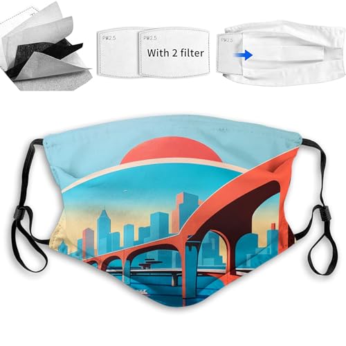 Mouth Scraf Face Cover Dust mask,There is a bridge and cruise ship in front pattern Comfortable Reusable mask for Man and Woman