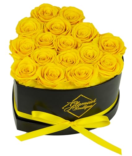 Image of GLAMOUR BOUTIQUE 16 Flower Forever Heart Shape Box, Mothers Day Gift For Mom, Eternal Preserved Roses Gift for Her, Flowers bouquet, For Birthday, Anniversary, Girlfriend - Yellow (Color-Treated)