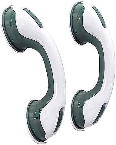 Stay Safe in The Shower with Our 2-Pack of 12-Inch Suction Cup Grab Bars, Shower Handle - Perfect for Elderly, Seniors, Disabled, and Handicapped - Durable and Non-Slip (Green)