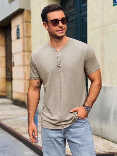 Runcati Męski T-shirt z krótkim rękawem, Henley, na lato, regularny krój, top, okrągły dekolt, jednokolorowa, basic, casualowa, z listwą guzikową