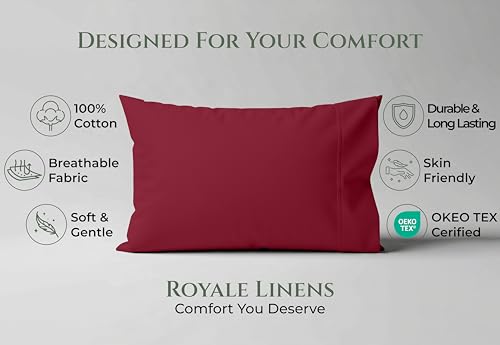 Image of Royale Linens 100% Cotton Pillow Cases King Size Set of 2 - Percale Pillowcase - Red Pillow Cases Super Soft Cooling & Breathable Hotel Cotton Pillowcases, Fits King Pillows (20 inchx40 inch, Red)
