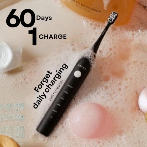 Image of Seven Oral Care SuperBrush Pro Electric Toothbrush for Adults | Rechargeable Toothbrush with Advanced Cleaning Technology | Soft Bristles | Gentle on Gums | Ergonomic Lightweight Design | Daily Oral Care (Matte Black)