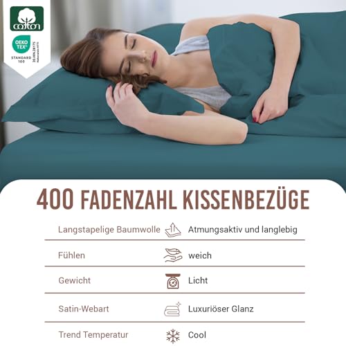 Pizuna Oxford 2 Pack Kissenbezug 50x75cm Baumwolle Pfauenblau 400 Fadenzahl – Ansicht 2