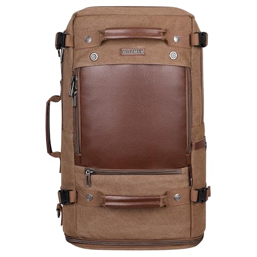 WITZMAN Travel Backpack for Men Women Carry on Luggage Backpack Canvas Rucksack Duffel bag with Shoe Compartment(A2021 big size brown) - Image 4