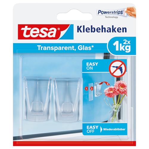 tesa Klebehaken für transparente Oberflächen und Glas (1 kg) -...