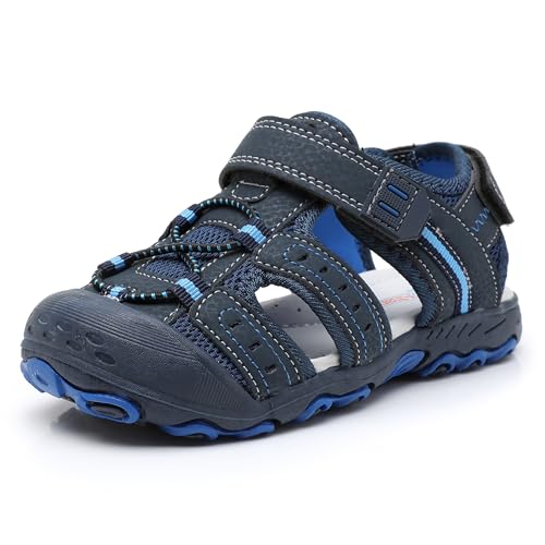 Image of Ahannie Toddler Sandals for Boys Girls Kids Closed Toe Outdoor Summer Shoes | Dual Hook-and-Loop, Adjustable Fit, Protective Wide Toe, Flexible Non-Slip Sole