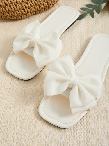 GORGLITTER Women's Bow Flat Sandals Cute Slip on Slide Dressy Vacation Sandals3