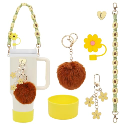 Gestarich 7PCS Stanley Cup Accessories, Stanley Accessories for 40oz & 30oz Stanley Tumbler Including Straw Cover, Siliocne Stanley Cup Boot, Bottle Hand Strap, 4 Pcs Stanley Charms