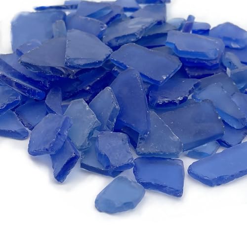 CYS EXCEL Sea Glass 16 Ounces Cobalt Blue - Multiple Color Choices Crushed Glass Vase Filler - Aquarium Nautical Décor for Art Crafts Flat Frosted Dyed Color Stone