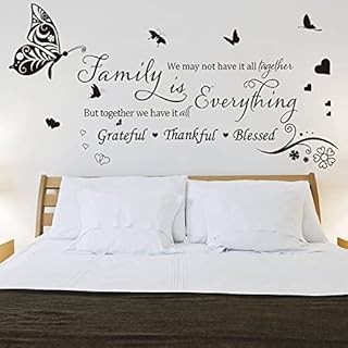 Runtoo Family is Everything Wall Decals Quotes Butterfly Inspirational Lettering Wall Stickers Home Bedroom Living Room Kitchen Wall Decor