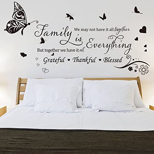 Runtoo Family is Everything - Adhesivos de pared con texto en inglés "Family is Everything", diseño de mariposas inspiradoras para la pared, decoración de pared para Cover