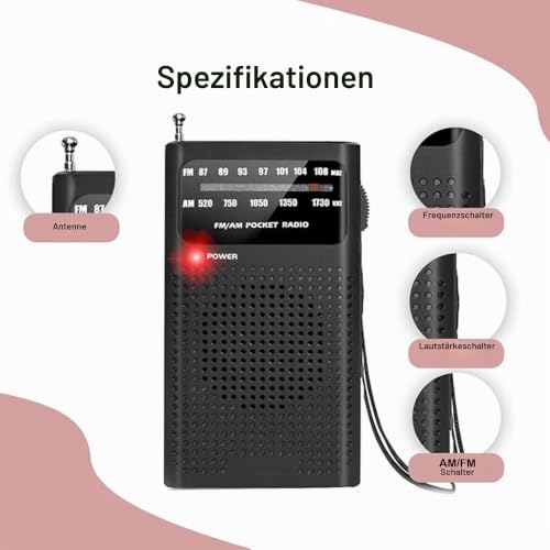 Innovaland Premes Tragbares Notfallradio (AM/FM) – Batteriebetriebener 2-Band-Weltempfänger für Reisen, Camping und Wandern – Kompaktes Radio mit Teleskopantenne, Kopfhöreranschluss und Tragegurt