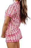 Women's Preppy Tropical Palm Pajama Set Soft Pink Starfish & Seashell PJS Comfortable Sleepwear Lounge Set