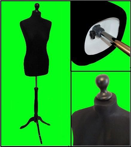 BLACK Size 10-12 Female Dressmaking Mannequin Tailors Bust Dressmakers Display Dummy on a Black Stand