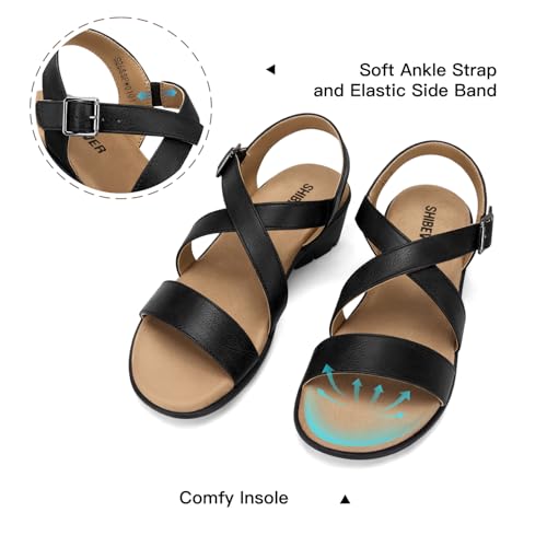 Image of SHIBEVER Wedge Sandals for Women Dressy: Comfortable Low Heel Sandals | Adjustable Casual Dress Shoes with Cushioned Insole and Non-Slip Sole, All-Day Walking