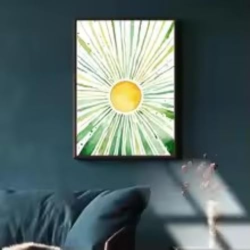 Bohème toile art soleil doré avec cadre au design minimaliste intemporel