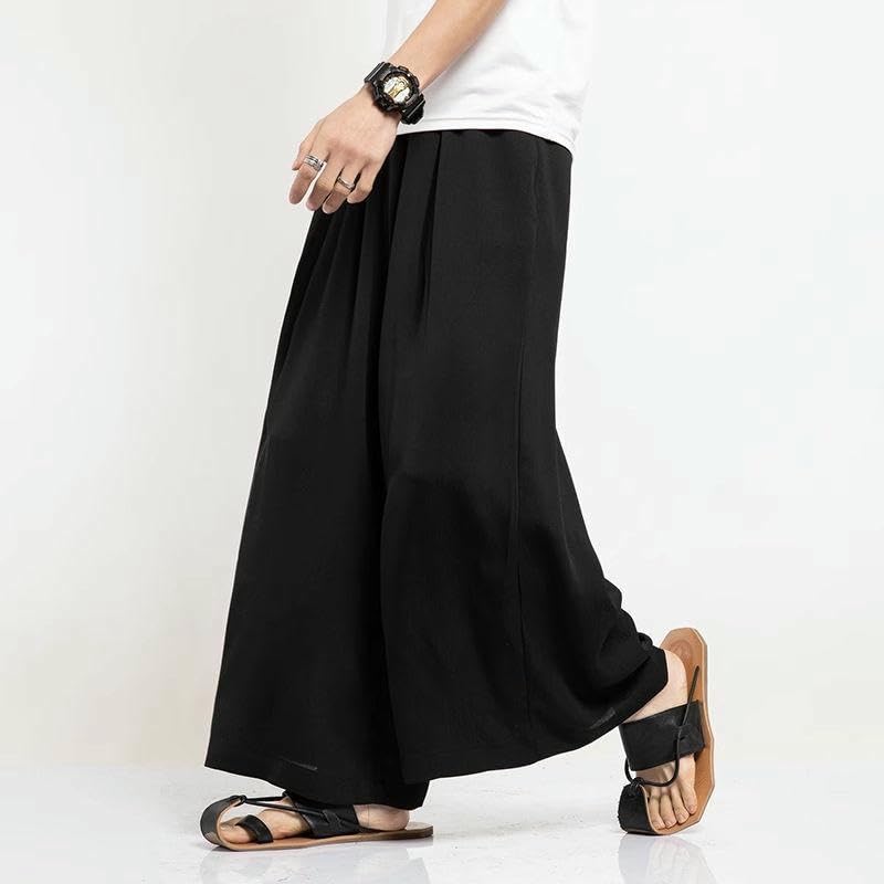 Men's Summer Traditional Loose Straight Versatile Thin Casual Flared Cropped Culottes Chinese Style Long Pants4