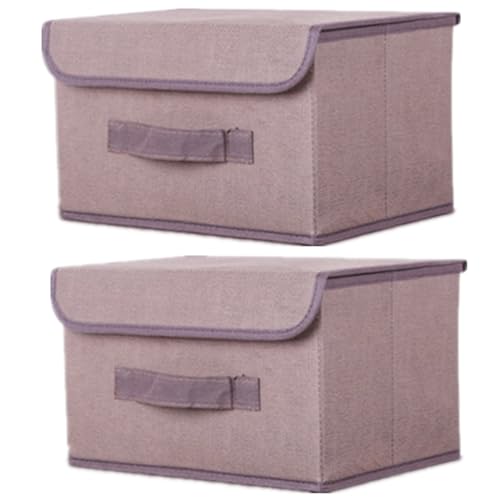 NCRGB Scatole Portaoggetti in Tessuto,Scatole Portaoggetti Scatole per Armadio con Coperchio Set,Pieghevole,Contenitore per Armadio,Vestiti,Armadi (26×19×16cm/2pack, Caffè)
