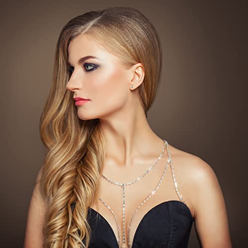 3 Pieces Crystal Body Chain Rhinestone Bra Chain Bling Chest Bracket Bra Chain Silver Bikini Chains Cross Bra Chain Body Jewelry For Women And Girls #TOP6