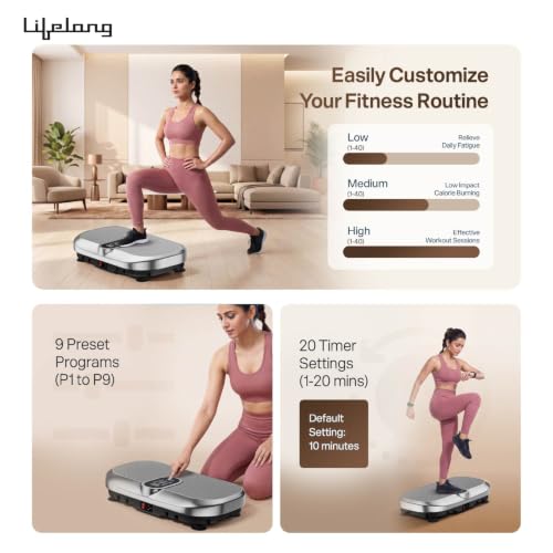 Image of Lifelong Vibration Plate Exercise Machine with Remote & Resistance Bands |Home & Gym Full Body Massager Machine for Pain Relief, Tone Muscles & Weight Loss| 9Programs, 120Speeds, 20Timers, Bluetooth