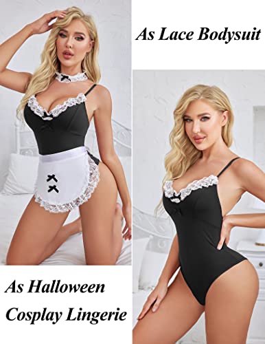 Avidlove Sexy Maid Lingerie For Women Exotic Cosplay Outfit Contrast Lace Costume Set Black S #TOP3
