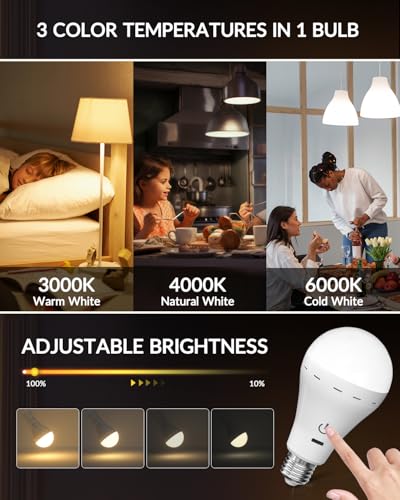 Image of E27 USB Rechargeable Bulb with Remote Control, LED Bulb Rechargeable Battery Dimmable 3 Color Temperatures with Timing Function (2 Pack)