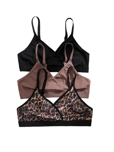 BEAUDRM Women's Plus Size 3 Pack Wireless Bra Leopard Wrap V Neck Comfort Everyday Bralettes Multicolor X-Large Plus