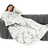 Winthome Batamanta Suave Caliente con Mangas y Velcro - Bata para Sofá y TV, Regalo Navideño, Polar Ahorra en Costos de Calefacción (Azul Impreso, 140x180cm)