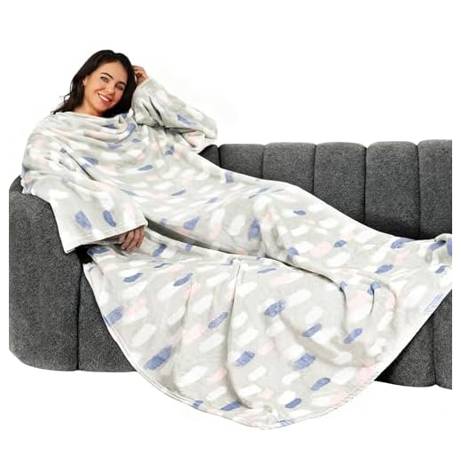 Winthome - Manta con Mangas, Funda para TV de Microfibra con Cierre de Gancho y Hebilla, puños elásticos, Suave y acogedora para el Dormitorio sofá (140 x 170 cm, Azul Impreso)