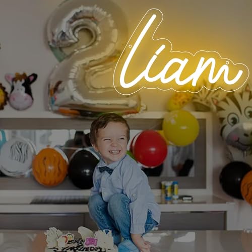 Image of Liam Name Neon Sign,LED Liam Name Neon Light for Kids Bedroom,Birthday Liam Party Decoration,Neon Sign Customizable for Wall Decor Personalized Name for Boy,Size 11.8 * 7.9 inches(JTLD097)