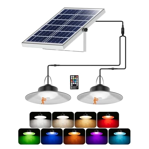 VIODAIM 7000LM Solar Shed Lights with Remote and Timer, Motion Sensor Solar Light Indoor Outdoor, 9 Color & 5 Modes, IP65 Waterproof for Garage, Barn, and Chicken Coop - 1 Pack