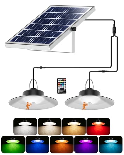 VIODAIM 7000LM Solar Shed Lights with Remote and Timer Motion Sensor Solar Light Indoor Outdoor 9 Color & 5 Modes IP65 Waterproof for Garage Barn and Chicken Coop - 1 Pack