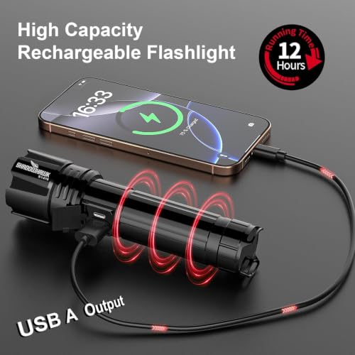 Image of Shadowhawk Flash Light Led Torch, 20000 Lumens Flashlight Bright Light Torch, XHP70.2 Hand Torch Light Rechargeable USB Tactical, Waterproof Portable Torch Light for Trekking Hunting Emergency