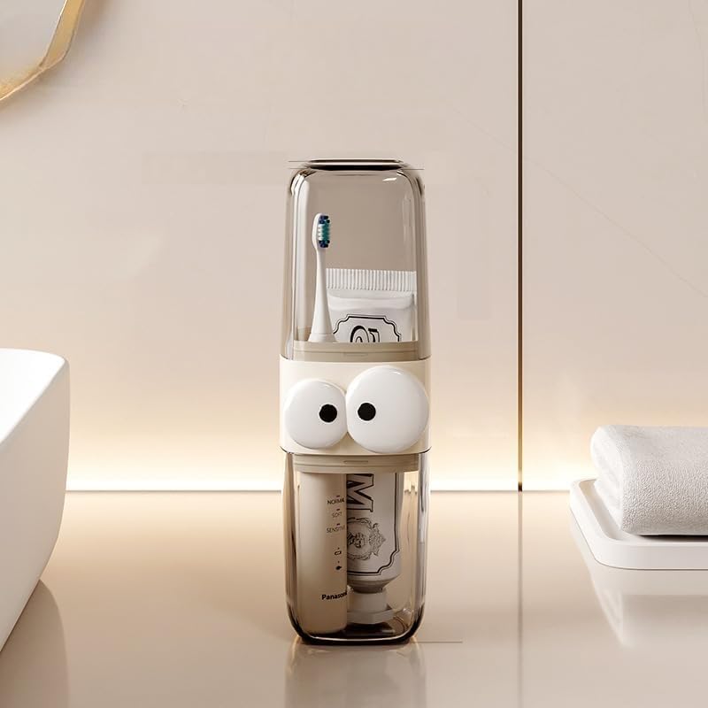 Stylish and Portable Tooth Brush case Cover Travel Wash Cup,Teeth Cleaning Accessories Storage Suit Holder, Electric ToothbrushHigh Beauty Three-in-One Travel Gargle Cup (1, Brown)