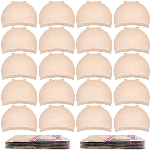 MORGLES 20 Pcs Wig Cap Beige, Stretchy Nylon Wig Caps for Women