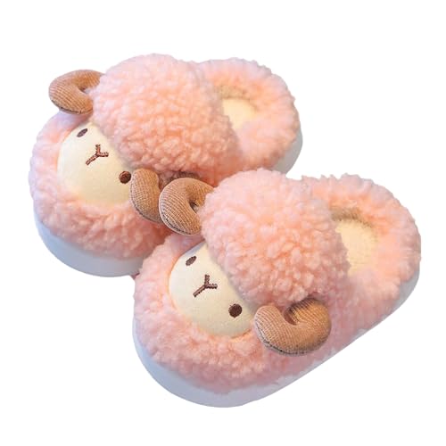 Baby Girls House Slippers with Non-Slip Rubber Cute Sheep Warm Plush Fuzzy Indoor Slipper Kids Cartoon House Shoes