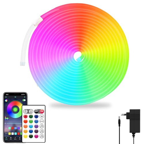 segrass Neon Led strip 5m, mit Fernbedienung, APP Steuerung, IP65 wasserdichte flexible Neon Rgb...