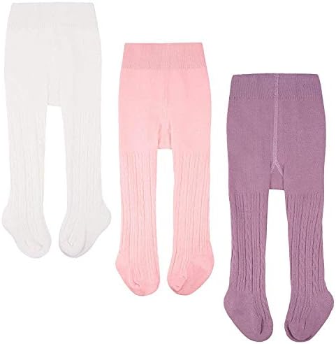 WEWINK PLUS Girls Tights Cable Knit Tights Cotton Footed Seamless Baby Girls' Leggings 4 Pack Stockings Tights