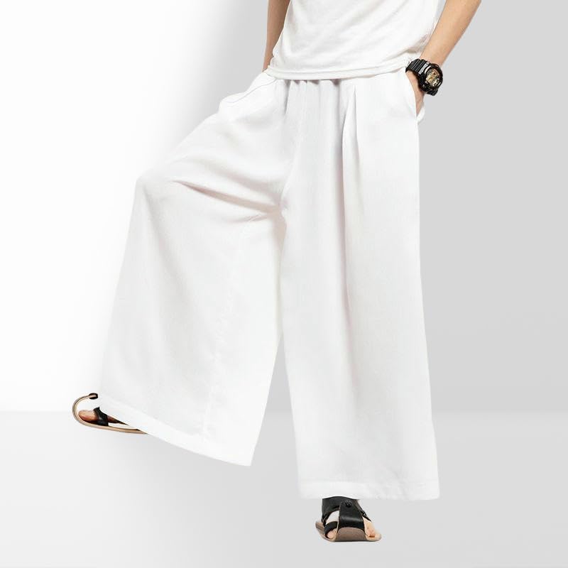 Men's Summer Traditional Loose Straight Versatile Thin Casual Flared Cropped Culottes Chinese Style Long Pants3