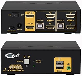 2 Port KVM Switch Dual Monitor HDMI 4K 60Hz for 2 Computers 2 Extended Display with Cables, No Extra USB 2.0 HUB, Supports YUV 4:4:4, HDCP 1.4, HDR 10, EDID, Audio, Hotkey 922HUA-1A