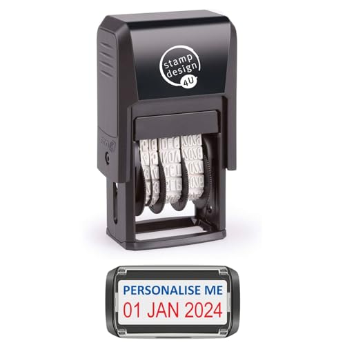 4850 Personalised Changeable Self Inking Date Stamp - Blue/Red Inkpad