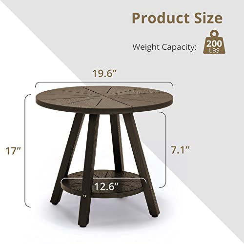 Lue Bona Outdoor Side Table, 19.6" Dark Brown Round Poly Outdoor Coffee Table Weather Resistant, Adirondack End Table For Patio, Pool, Porch, Bistro, Lawn, Balcony, 200Lbs, Indoor Or Outdoor Use #TOP5