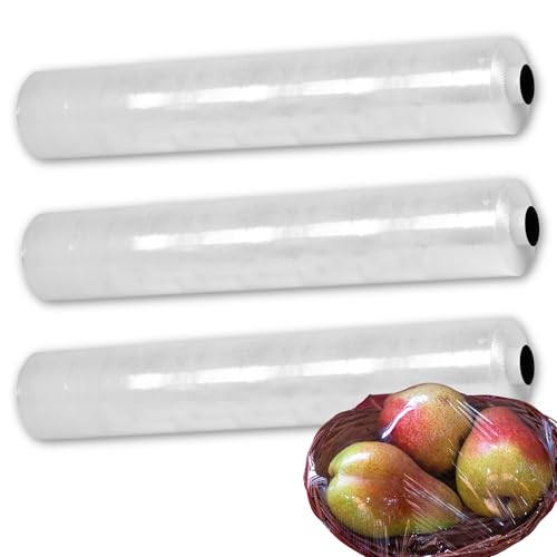 Papel Film Transparente extra resistente, papel transparente para conservar alimentos, Rollo de papel de cocina, fácil de cortar, extra resistente, 29 cm de ancho x 30 m de largo, 3 unidades